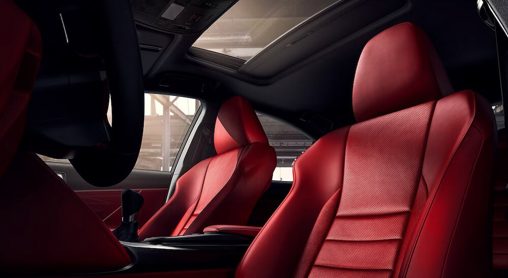 2024%20Lexus%20IS%20-%20Seats.jpg The red interior front seats are shown in a 2024 Lexus IS.