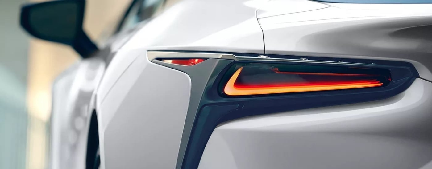 Driver side taillight on a white 2023 Lexus LC.