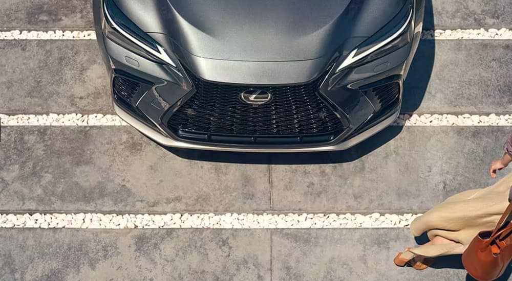A close up of front of a grey 2023 Lexus NX is shown.