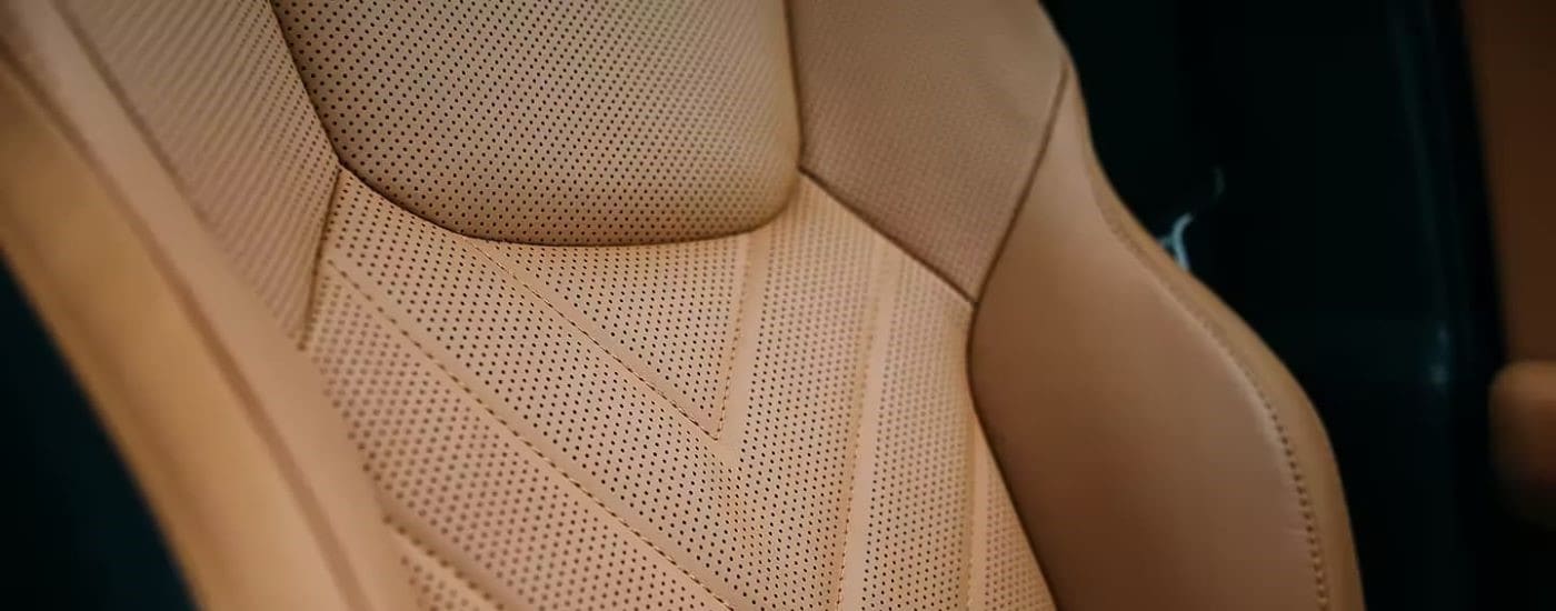 A close up shows tan leather seat in a 2024 Lexus NX.