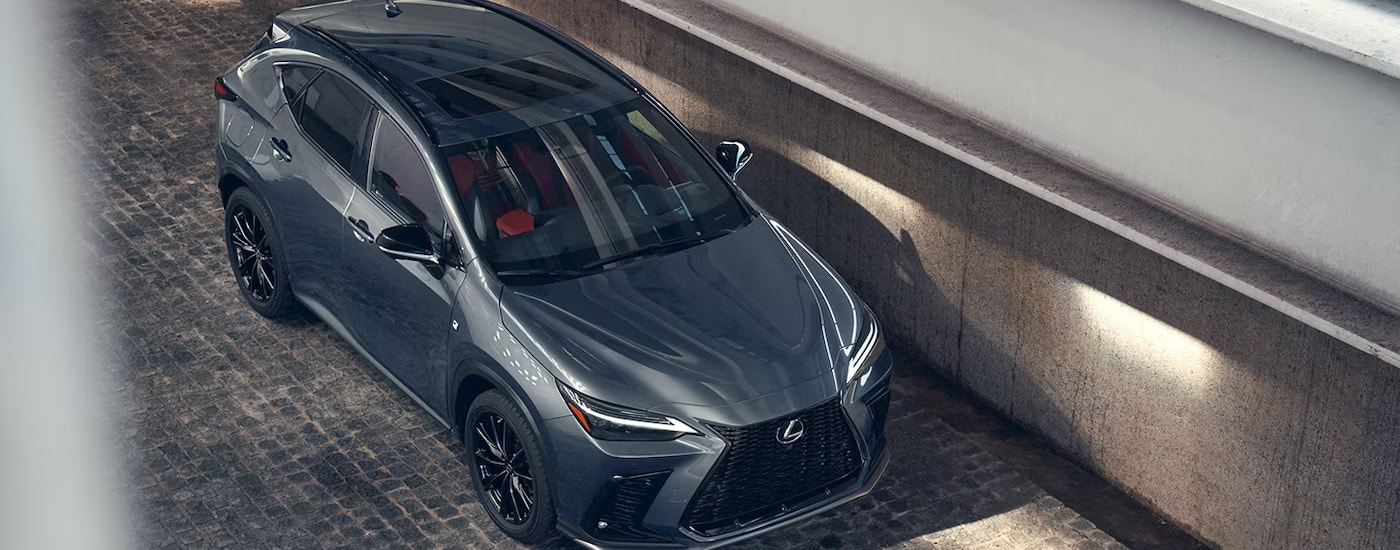 Overhead view of a silver 2025 Lexus NX 450h+.