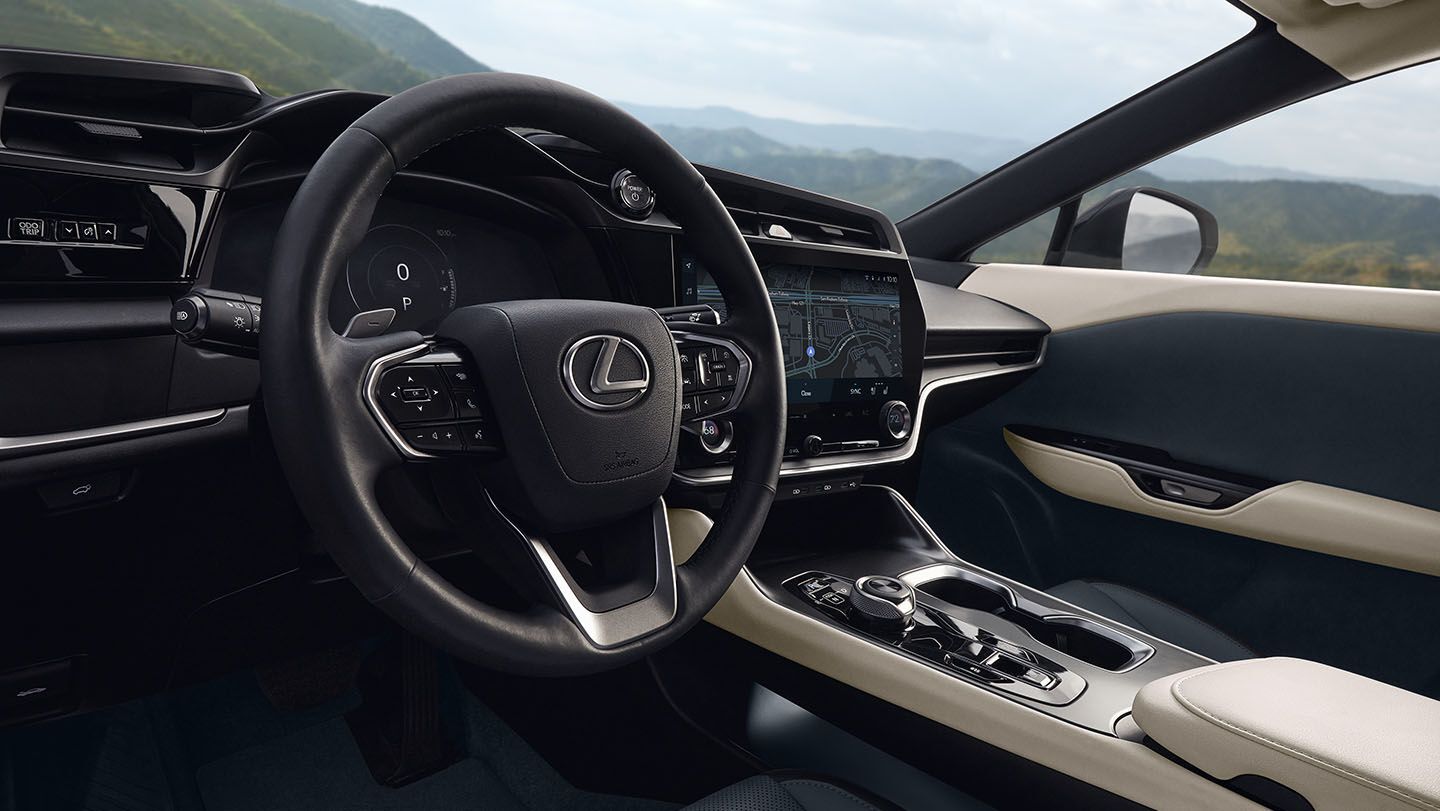 the interior advanced technology and driver's view of the lexus RZ