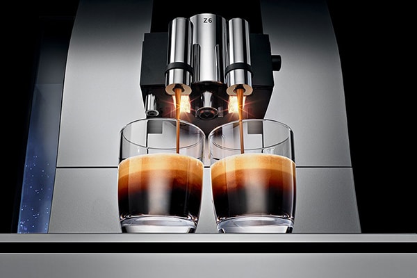 Coffee machine making two shots of espresso.