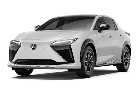 Front exterior three-quarter view of a white Lexus RZ