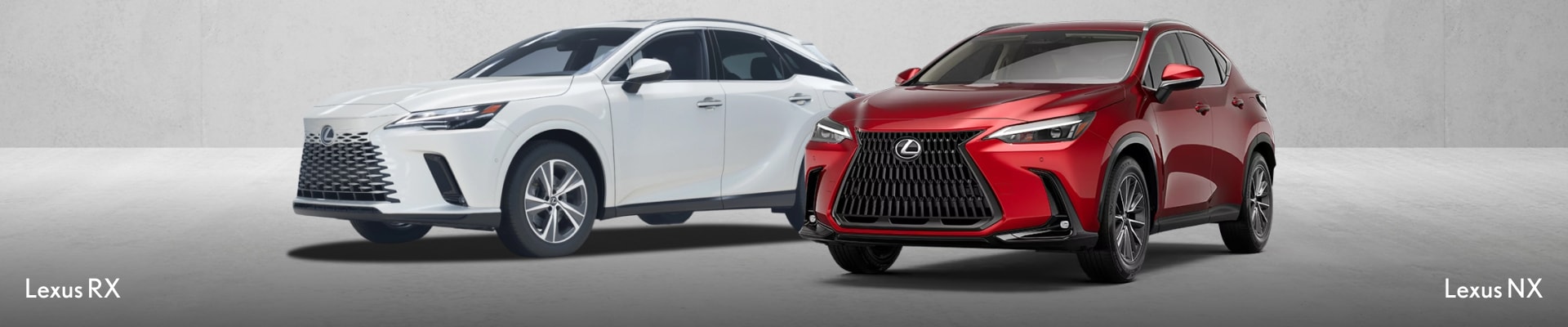 2026 Lexus RX in white alongside a 2026 Lexus NX in Infrared