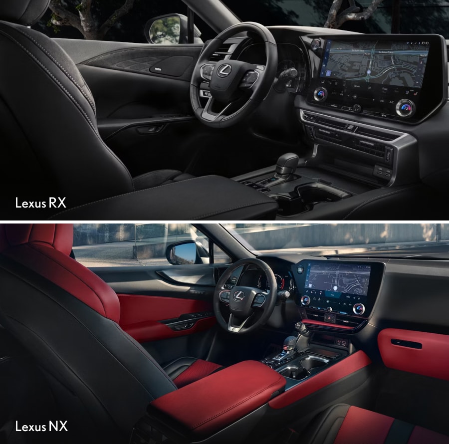Front seat interior shots of the Lexus RX and Lexus NX