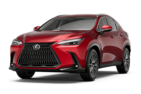 Front exterior three-quarter view of a red Lexus NX