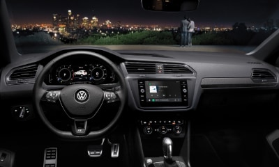 interior of the VW Tiguan showing steering wheel and dashboard