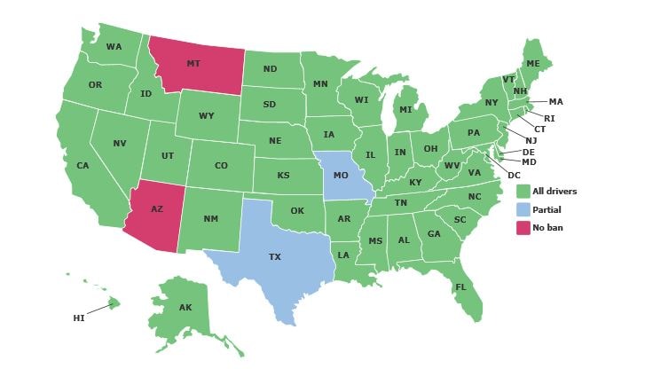 State by State Text Ban Map