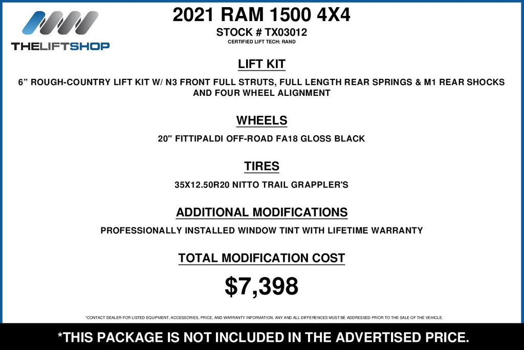Used 2021 Ram 1500 For Sale at Lifted Trucks VIN 1C6SRFKT4MN573864