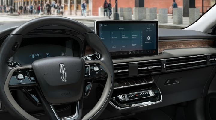 The center screen of the new 2025 Lincoln Corsair® SUV is showcased with its SYNC® 4 capabilities highlighted.