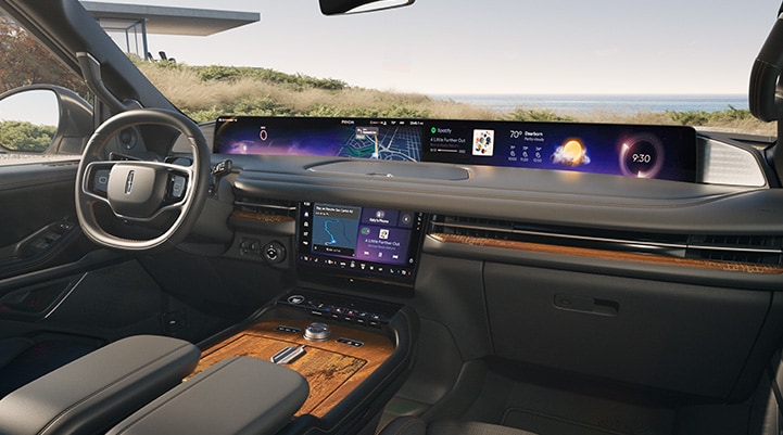 The 48-inch panoramic display spans the width of the interior in a 2027 Lincoln Navigator® SUV.