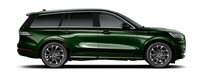 A Lincoln Aviator® SUV is shown in the Gilded Green exterior color