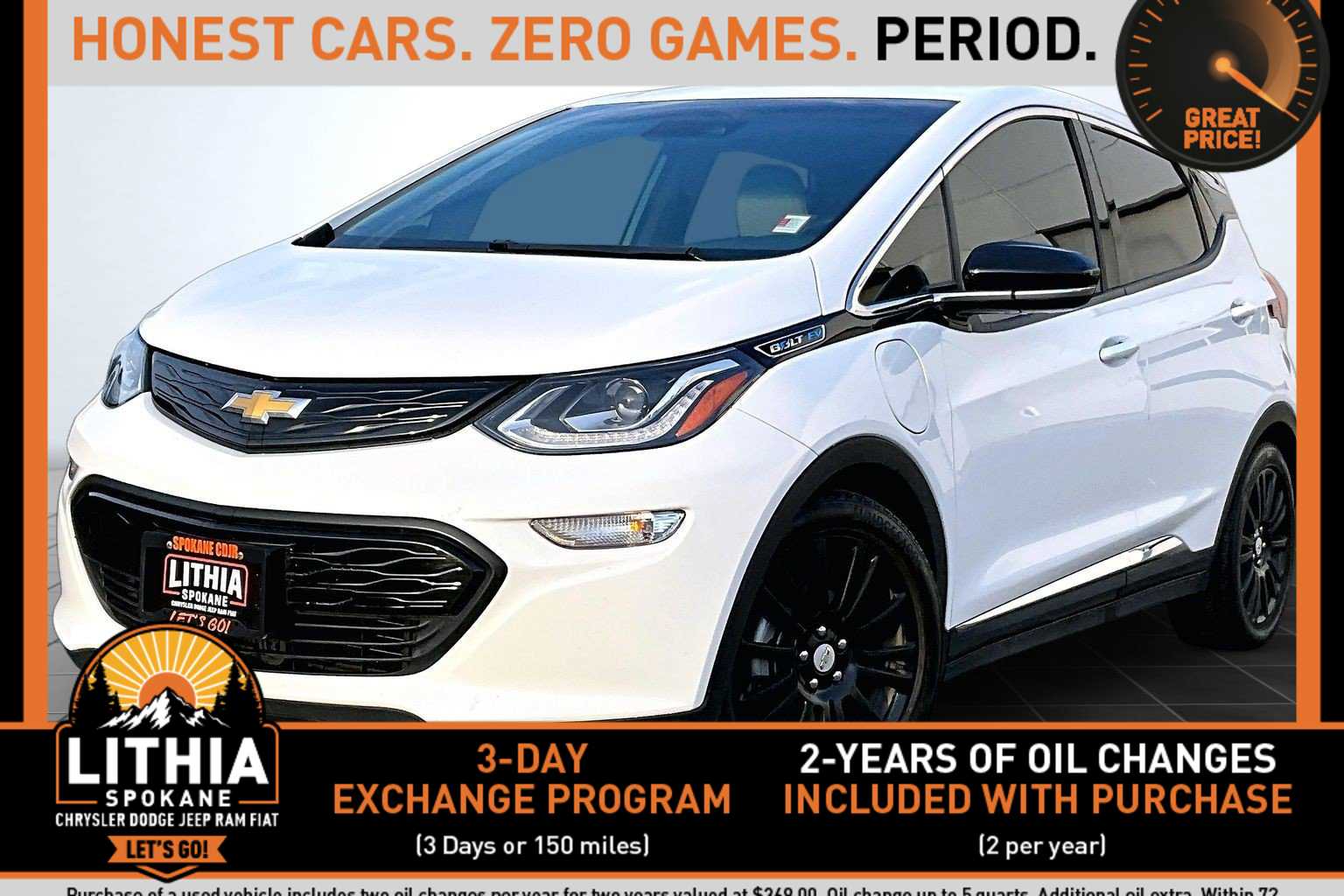 Used 2020 Chevrolet Bolt EV LT with VIN 1G1FY6S03L4106323 for sale in Spokane, WA