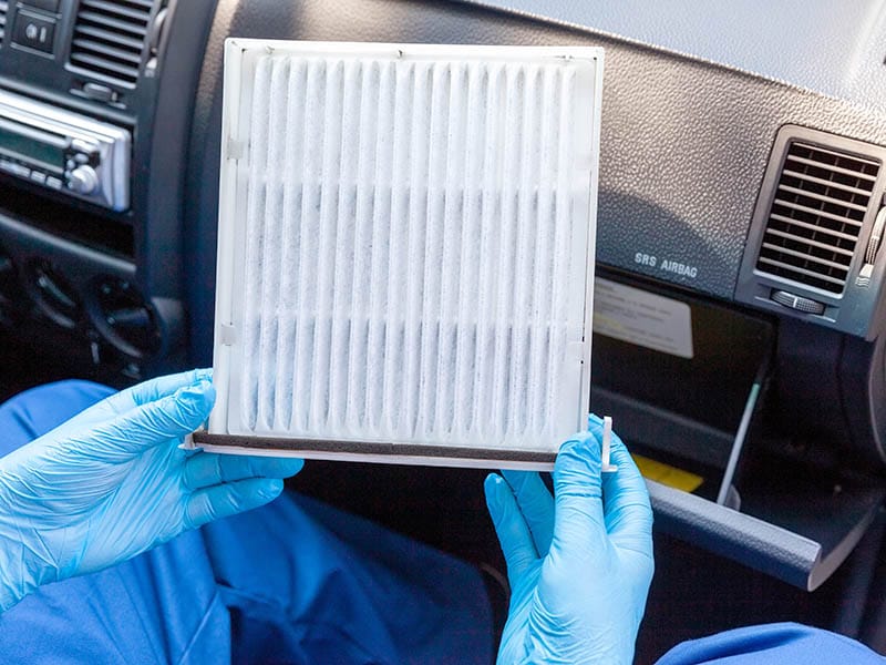 Service Technician holding a cabin air filter