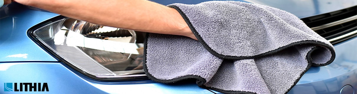 Man polishing car