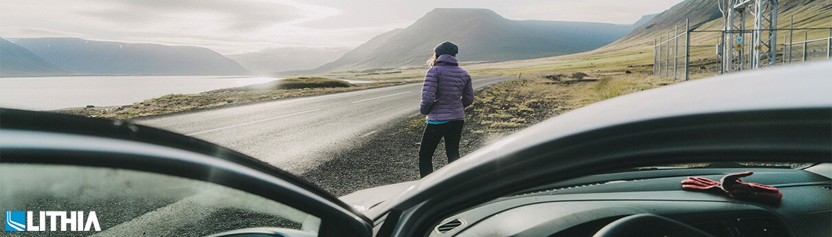 Lady out of car by the road