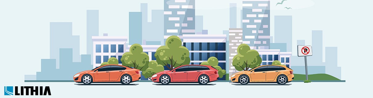 Vector Parking Cars on the street with City Background