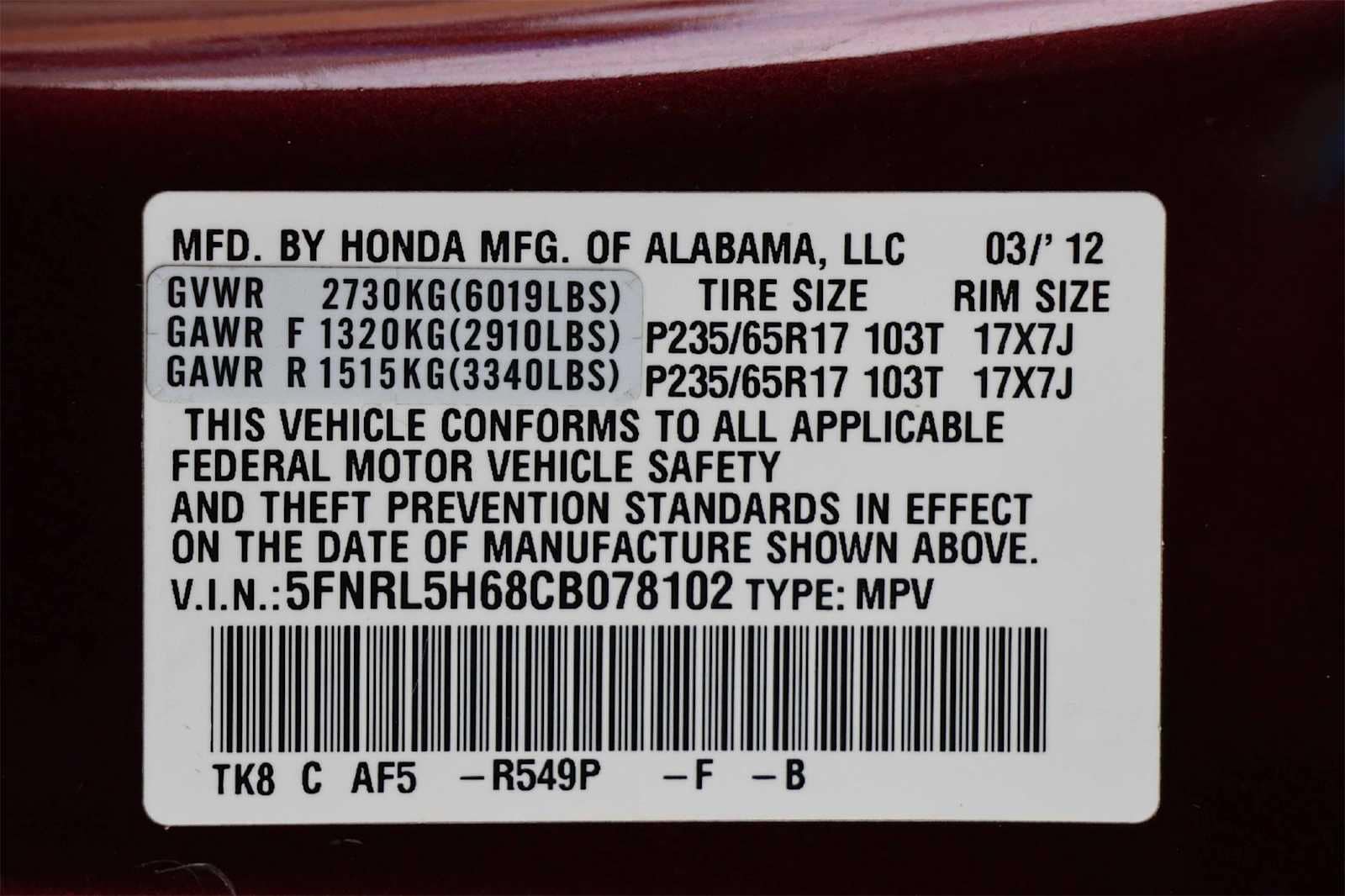 Thumbnail: 2012 Honda Odyssey - 28