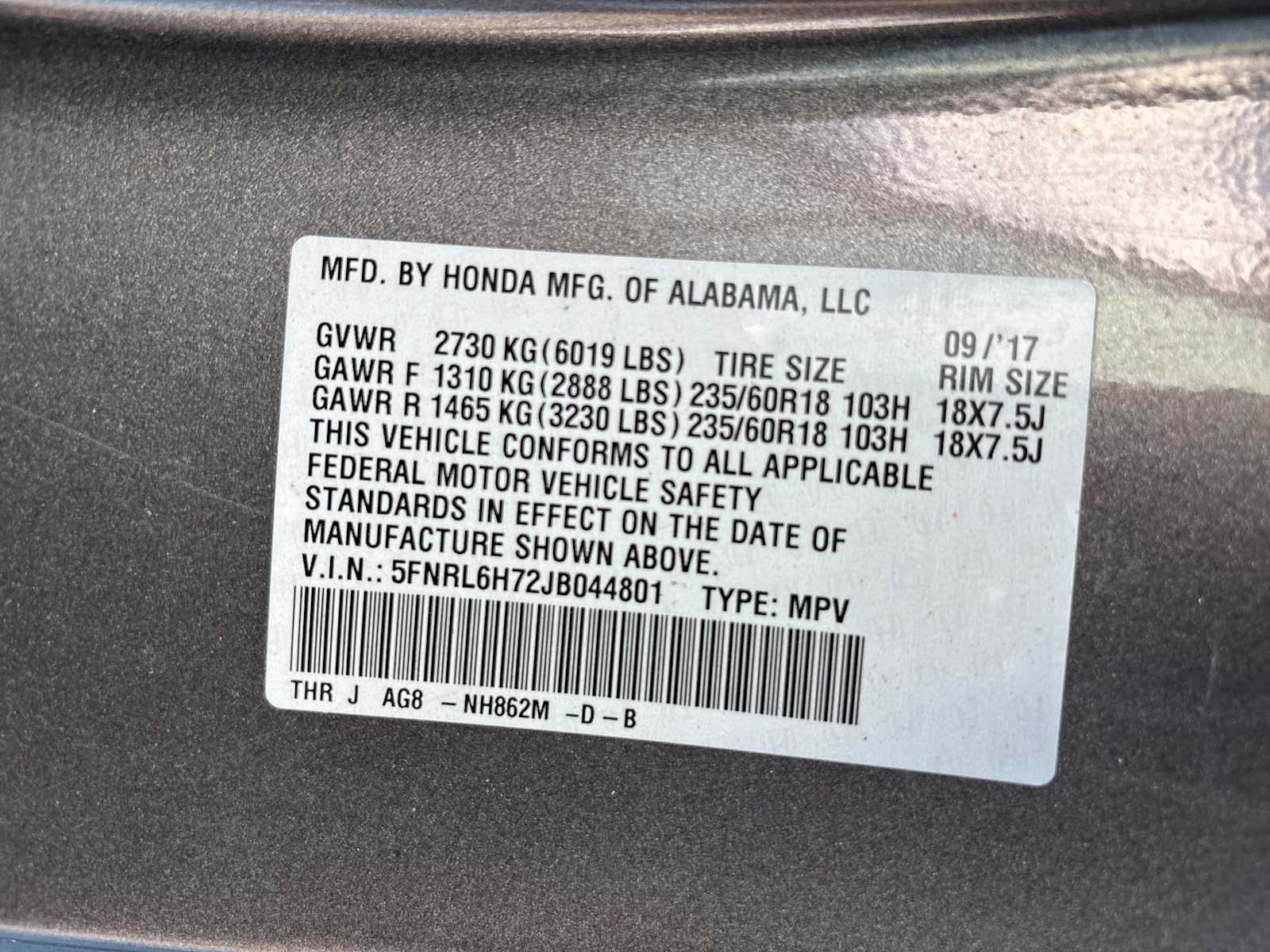 2018 Honda Odyssey EX-L 9