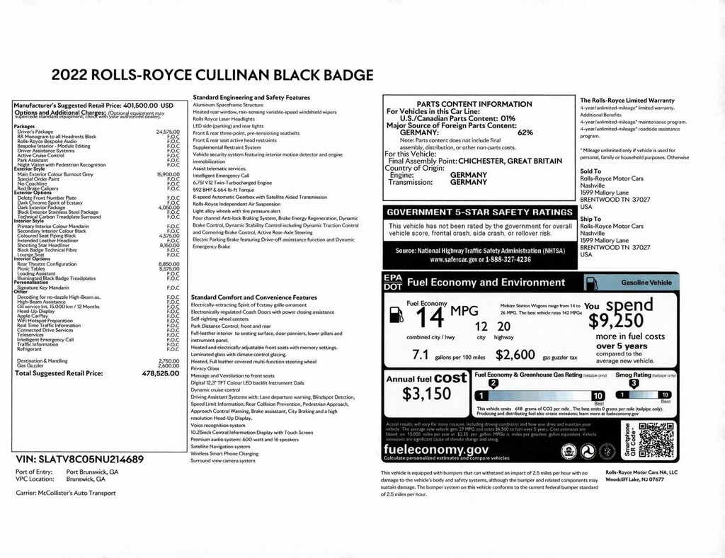 Used 2022 Rolls-Royce Cullinan Base SUV