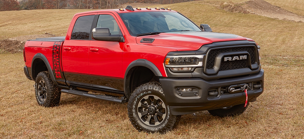 red Ram 2500 Power Wagon truck parked in a dry field