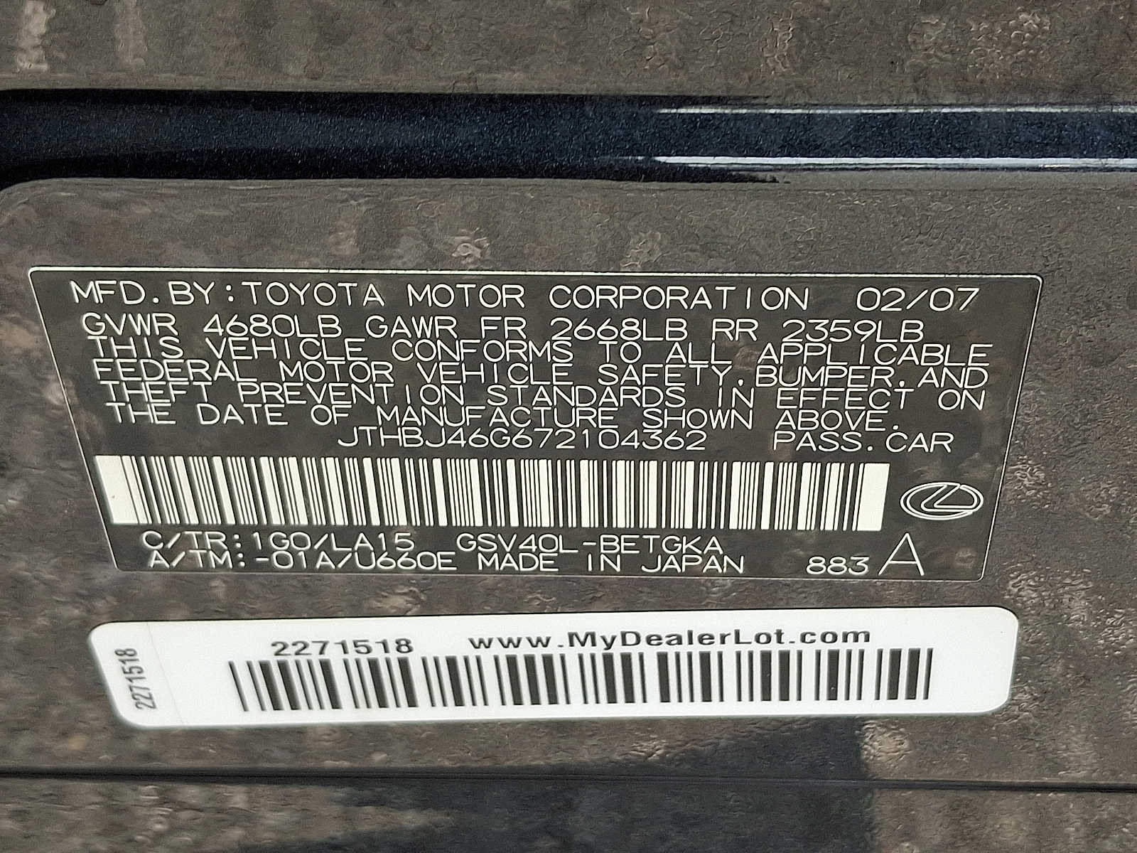 2007 Lexus ES 350 26