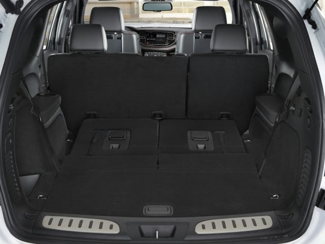 black Dodge Durango trunk space with rear seats folded flat