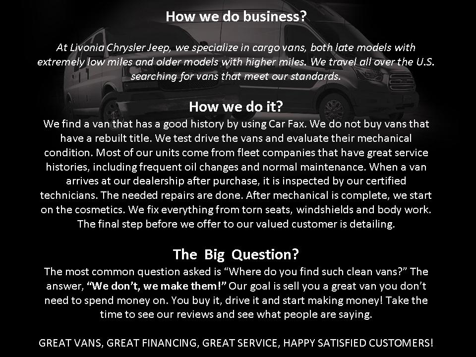 Cargo Van Commitment Livonia Chrysler Jeep Near Canton, MI