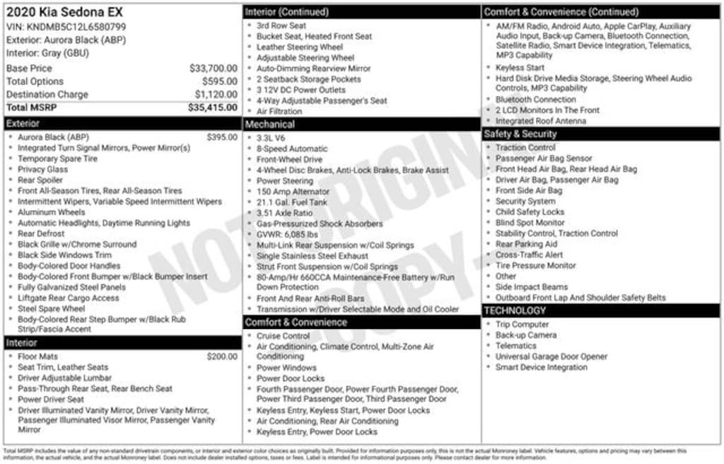 Used 2020 Kia Sedona EX Van