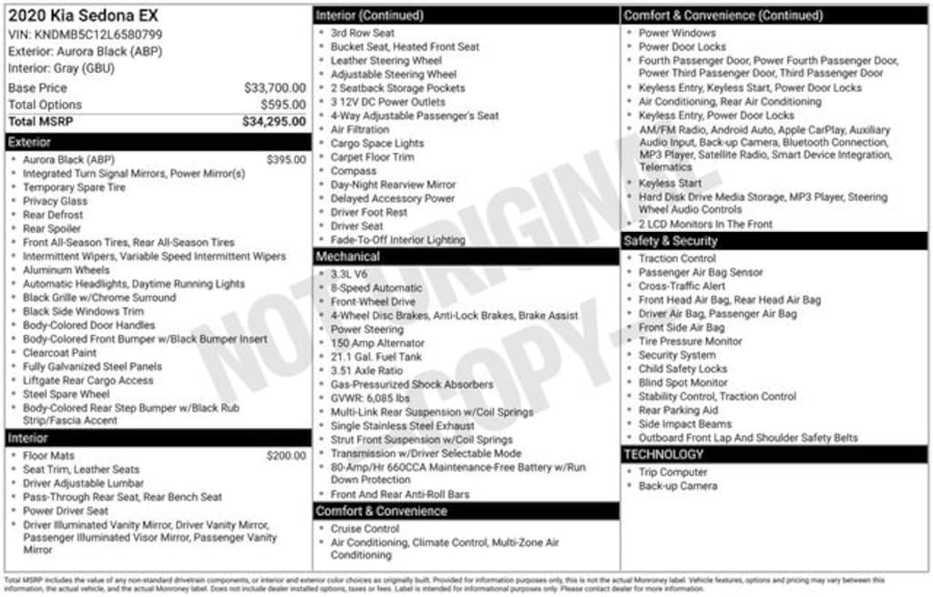 Used 2020 Kia Sedona EX Van