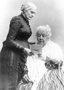 Susan B Anthony and Elizabeth Cady Stanton discussing paperwork as they fight to get the Ninteenth Amendment passed