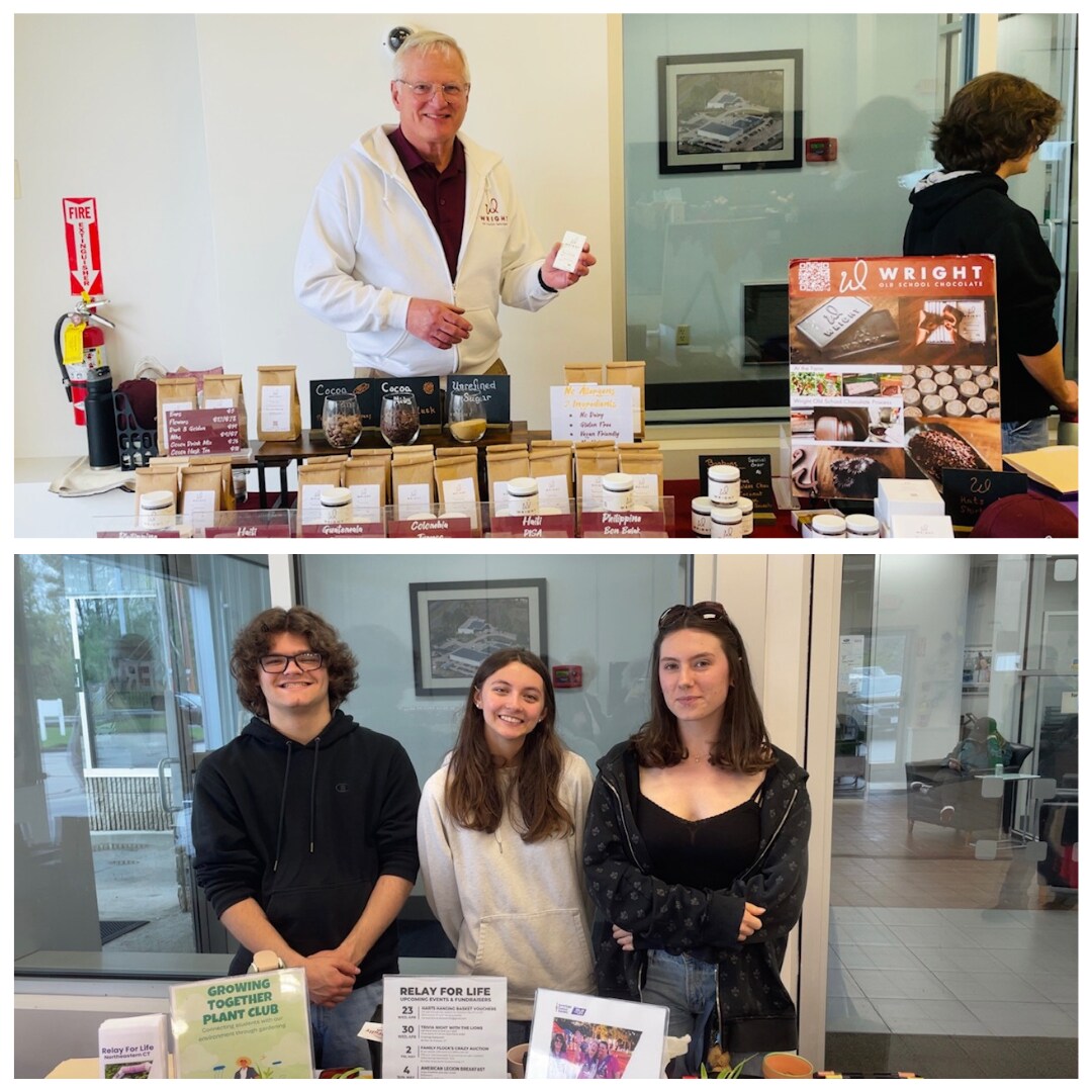 top picture with the chocolates from Wrights Old School Chocolates and the bottom is the Relay for Life Group and their plants. 