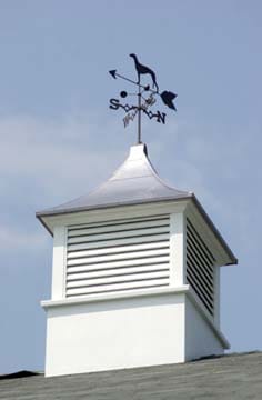 The steeple of the greyhound friends building with a greyhound wind direction. 