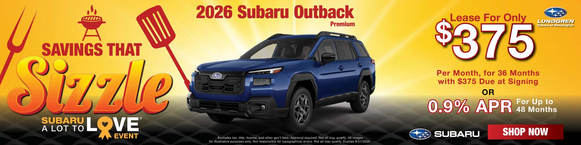 2026 Subaru Outback Premium lease $375/mo