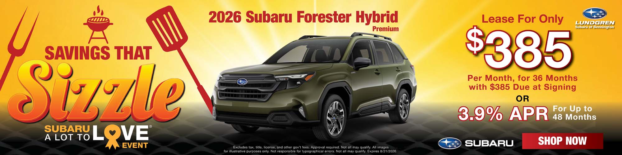 2026 Subaru Forester Hybrid Premium lease $385/mo