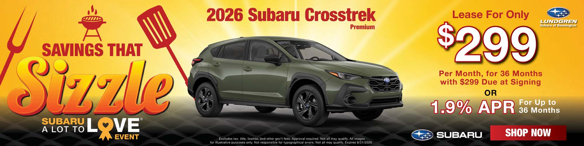 2026 Subaru Crosstrek Premium lease $299/mo