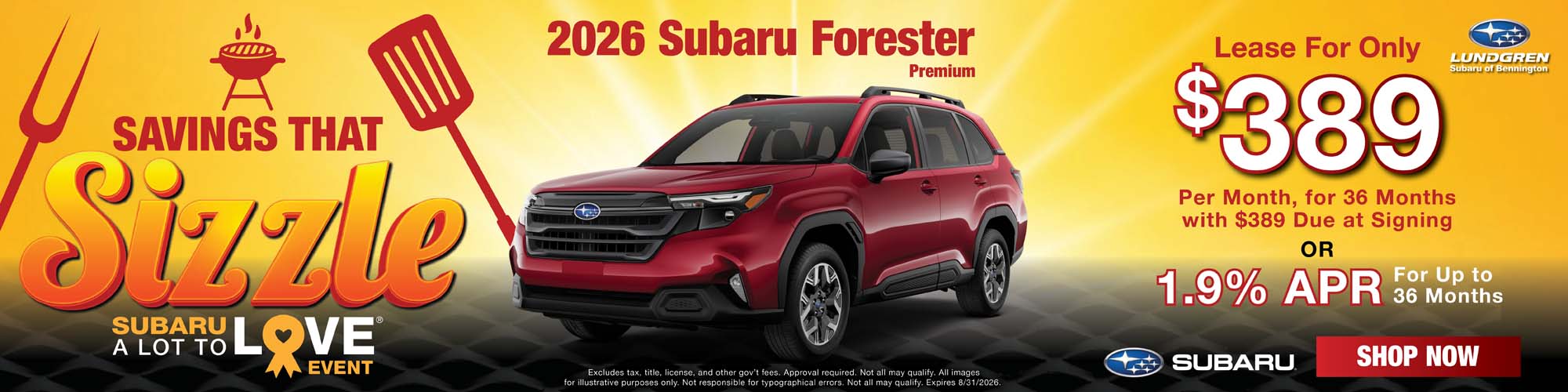 2026 Subaru Forester Premium Lease $389/month
