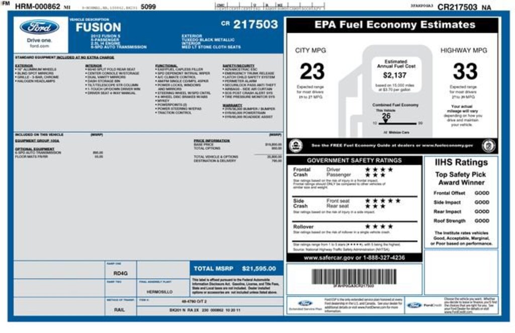 Used 2012 Ford Fusion S Sedan