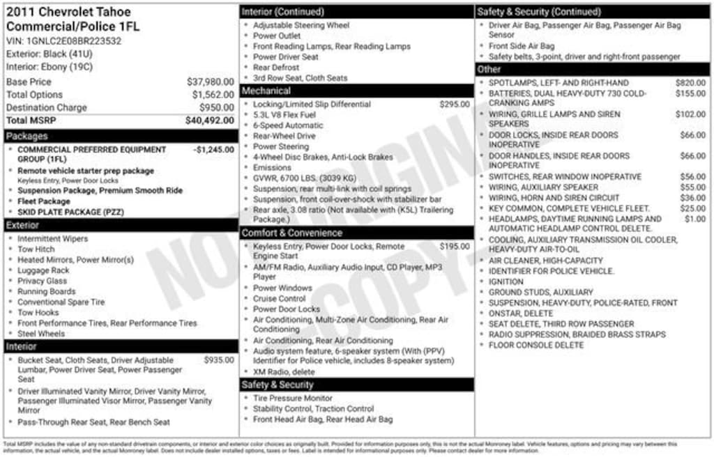 Used 2011 Chevrolet Tahoe Commercial SUV