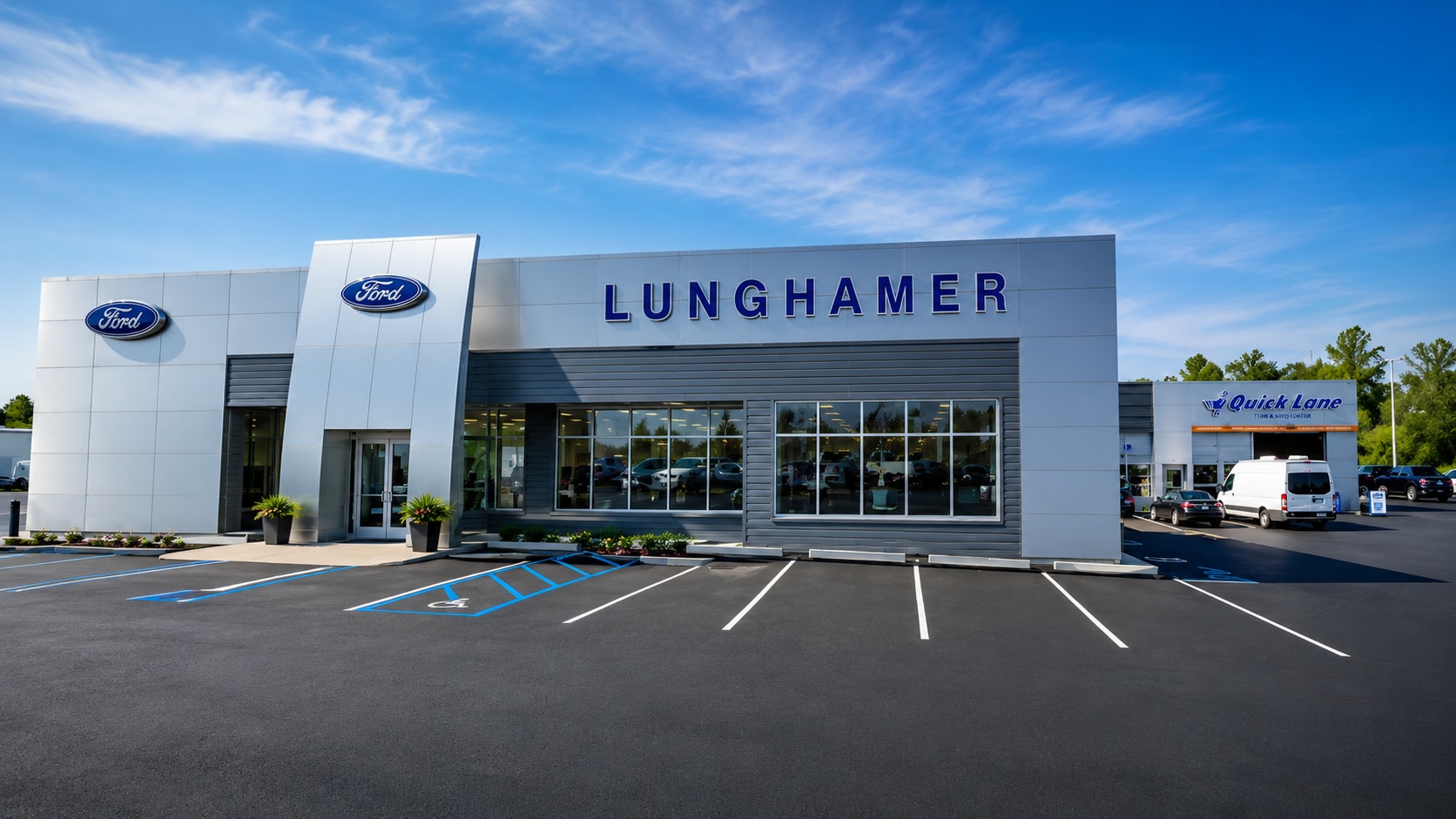 Lunghamer Ford of Owosso front store front view.