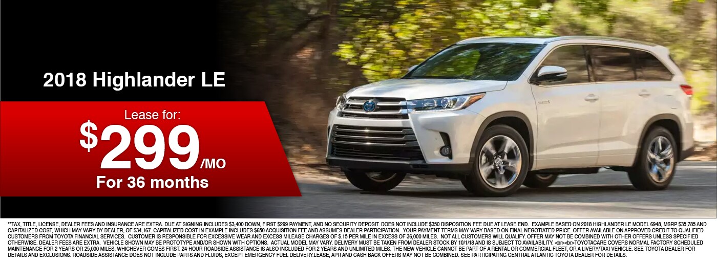 2018 Toyota Highlander LE Lease Special available at Lustine Toyota in Woodbrirdge, VA