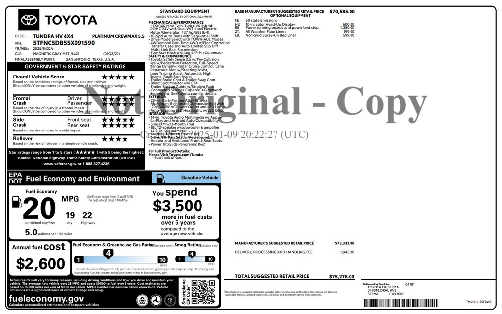 Used 2025 Toyota Tundra Hybrid Platinum Truck