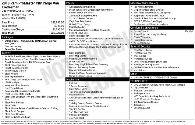 Used 2018 RAM Promaster City Tradesman with VIN ZFBERFAB8J6K18056 for sale in Forest, VA