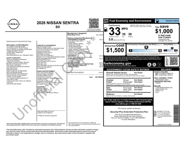 2026 Nissan Sentra SV CVT's photo