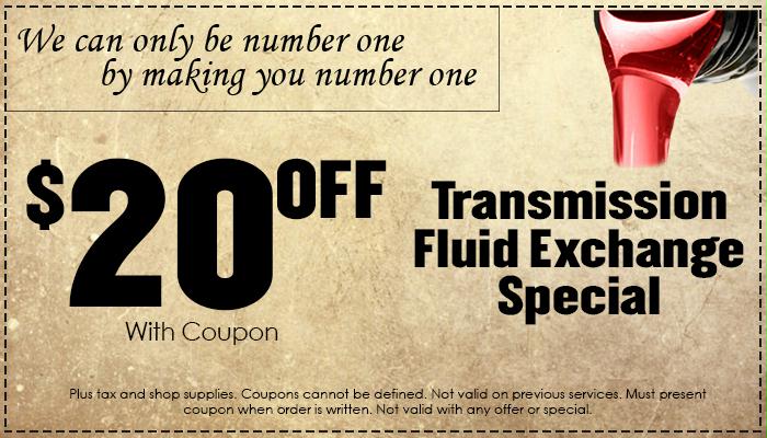$20 Off Transmission Fluid Exchange $20 Off Transmission Fluid Exchange