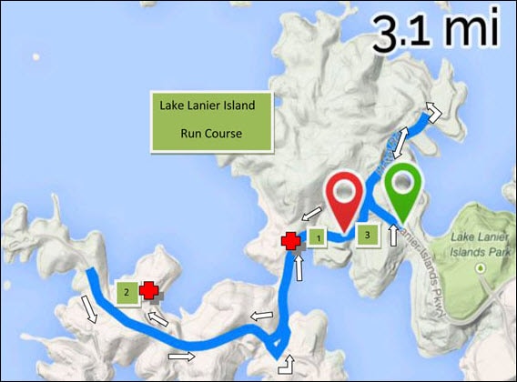 Lake Lanier Islands Triathlon 5K run map