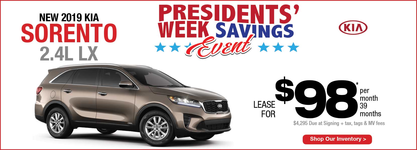 New 2019 Kia Sorento 2.4L LX Lease Manahawkin Kia NJ