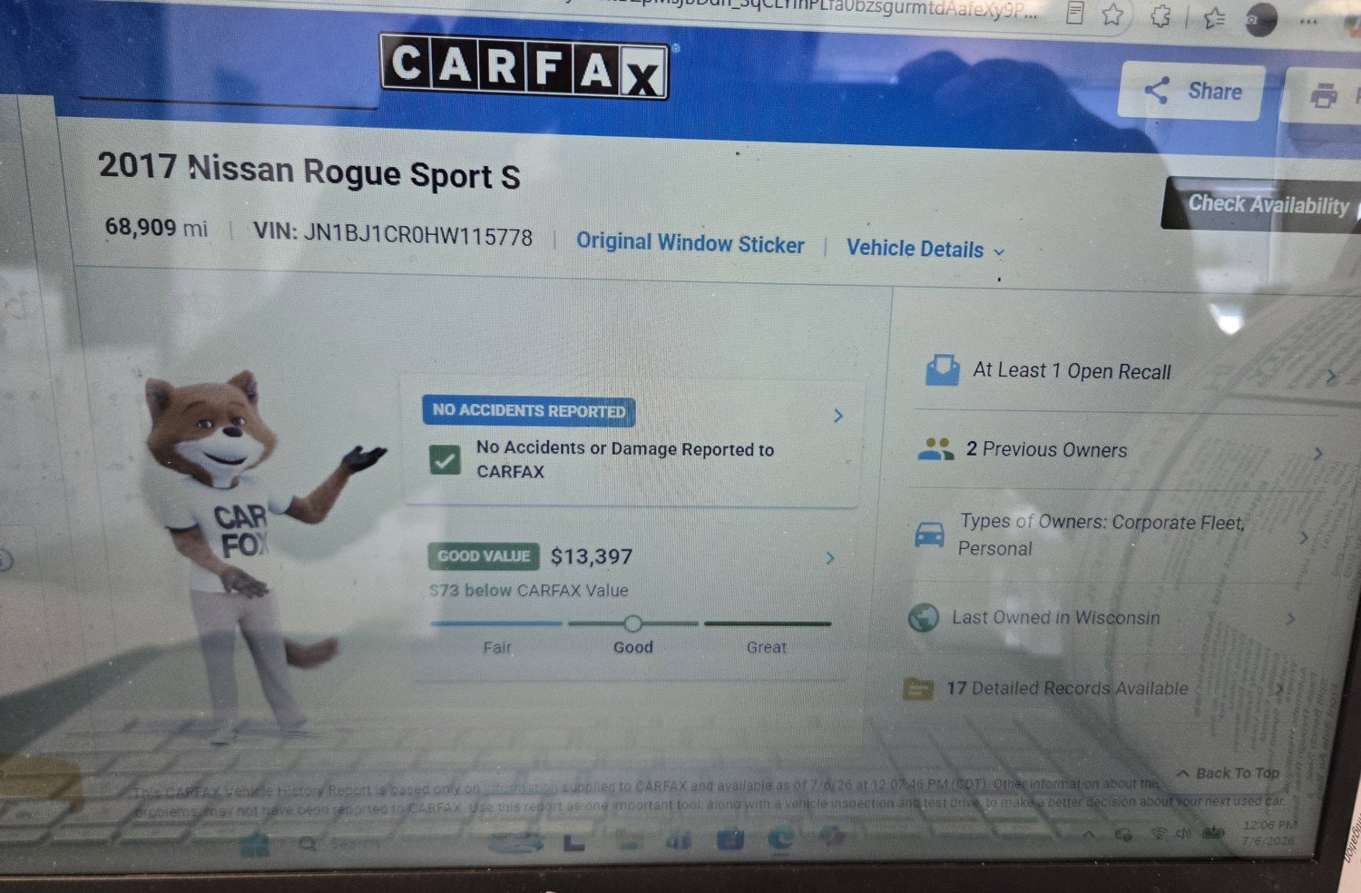 Used 2017 Nissan Rogue Sport S with VIN JN1BJ1CR0HW115778 for sale in Belvidere, IL