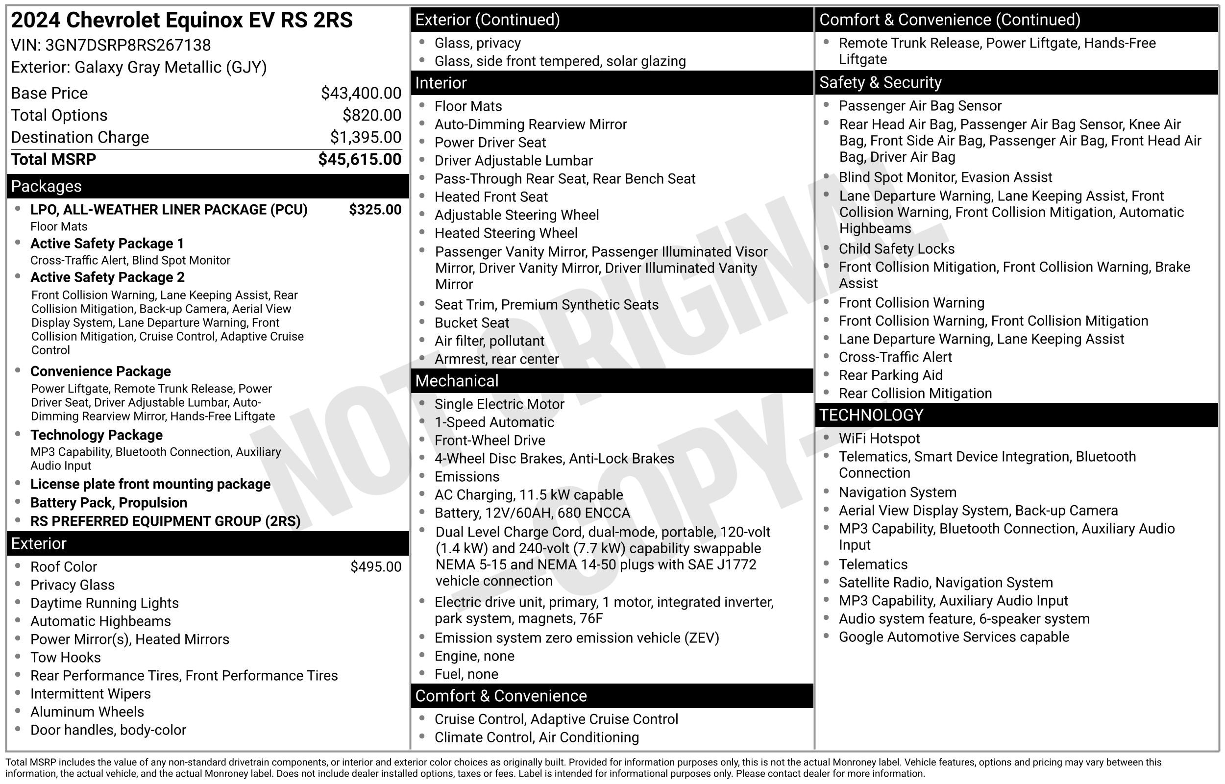 Used 2024 Chevrolet Equinox EV RS with VIN 3GN7DSRP8RS267138 for sale in Stow, OH
